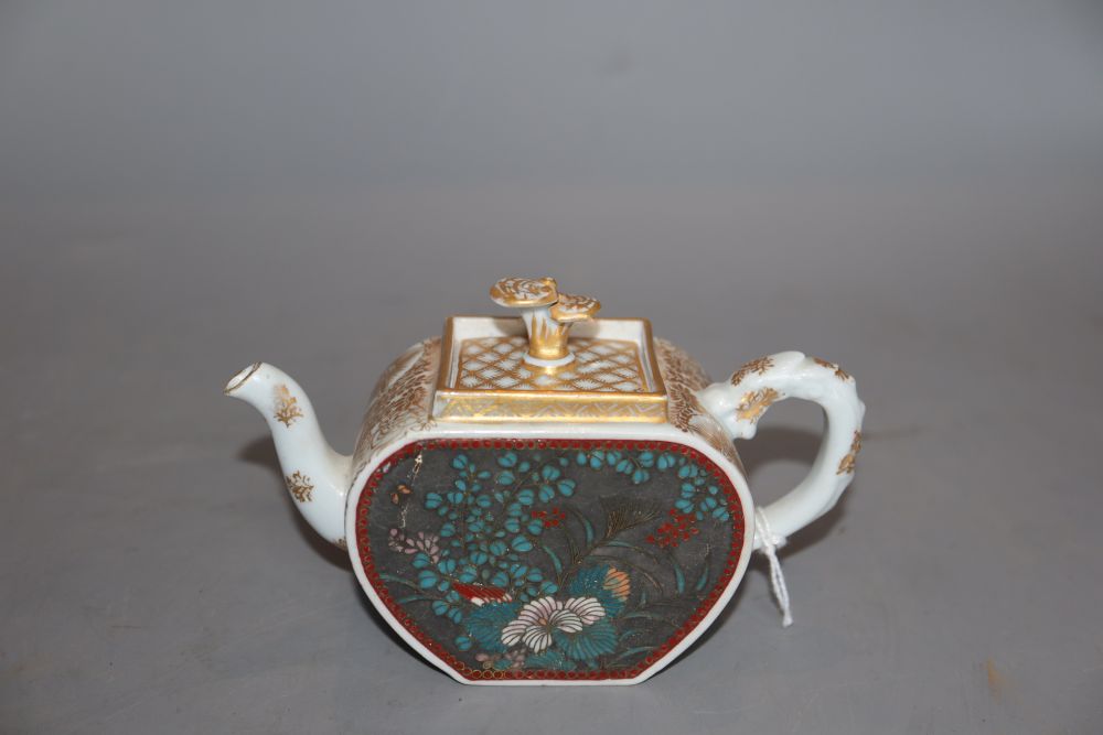An early 20th century Japanese ceramic and cloisonne teapot and cover signed to lid interior, height 8cm
